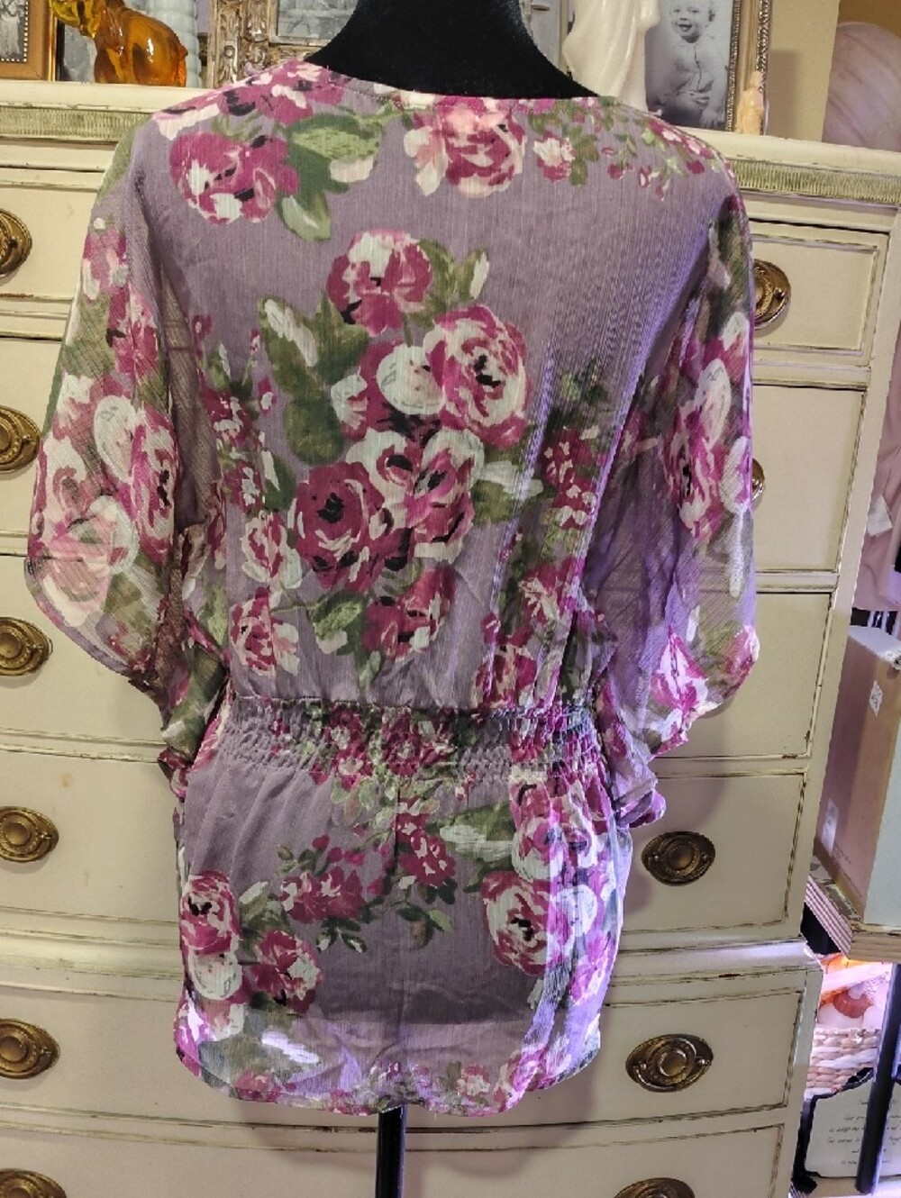 Candie's Lavender Floral Crochet-Trim Peasant Blouse - Picture 7 of 11